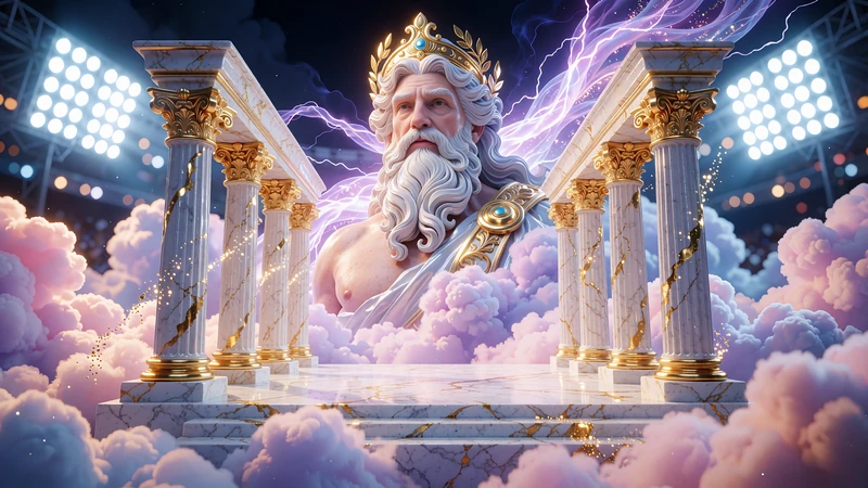 Miniatura slotu Gates of Olympus Super Scatter: brodaty b&oacute;g w laurowym wieńcu nad marmurową świątynią w chmurach